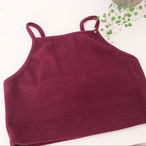 cropped burgundy high neck top